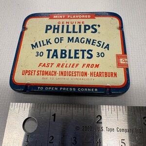 Vintage Phillip’s Milk Of Magnesia Tablets Medicine Tin Can Sterling Drug Co NY